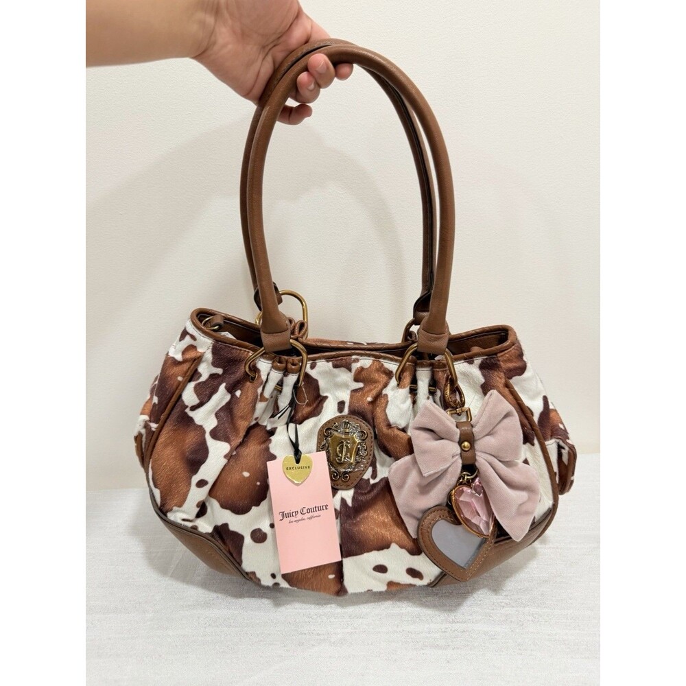 NWT Viral Juicy Couture Romance Saddle Brown Cow Print Satchel Bag